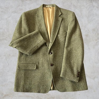 Orvis Highland Tweeds Sport Coat Green 46R 3 Button Vented Herringbone Jacket 