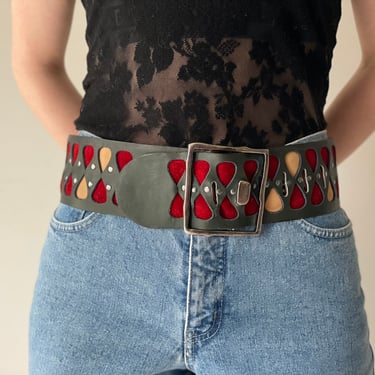 Vintage Wide Grey and Red Suede Vera Neumann Belt, 4106 Size M 