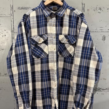 Vintage Blue Carhartt Flannel Shirt Heavyweight Cotton Plaid  Classic Retro Style workwear 