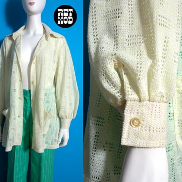Lovely Vintage 60s 70s Pastel Yellow Knit Jacket Top Thingy with Pockets 