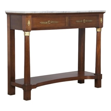 French Empire Style Mahogany Console Table W/ Gray Marble 