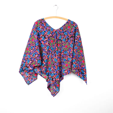Vintage 60s / 70s homemade acrylic poncho, super bright floral paisley 