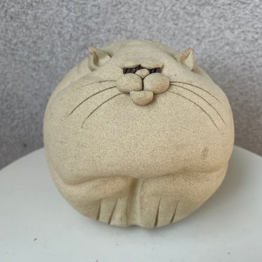 Vintage fat cat round bank stoneware Sz 8” x 7” 