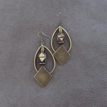 Bronze ethnic tear drop hoop earrings 