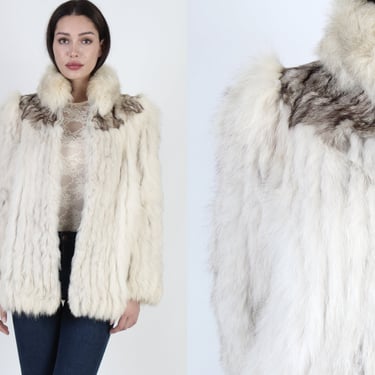 Vintage 80s Arctic Fox Fur Paw Coat, Finnish Blue Suede Corded Stroller Jacket 