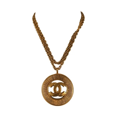 Chanel Gold Logo Pendant Chain Necklace