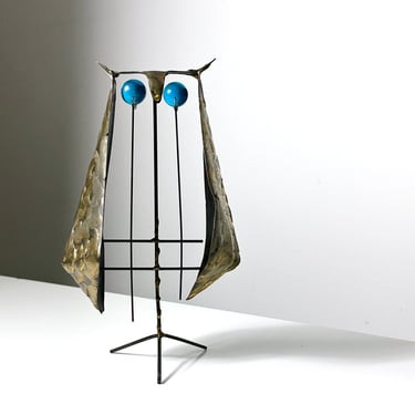 Vintage Modernist Brass Owl Sculpture by Ernesto Gonzalez Jerez 1960s 
