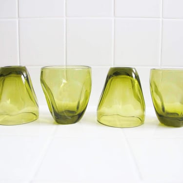 Vintage MCM Imperial Russell Wright Pinch Glasses Set 4 Chartreuse Green -  Wavy Crinkle Water Glass Tumblers Barware 