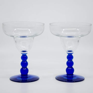 Libbey Glass Co. Pair of Metropolis Blue Margarita Glasses 