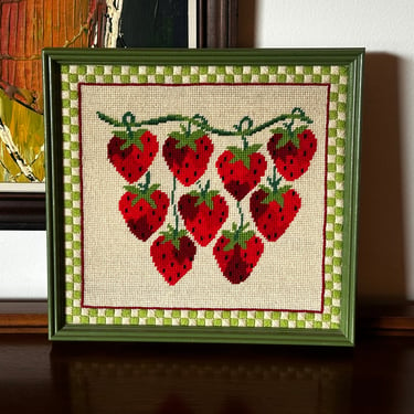Vintage 1960s-70s Needlepoint “Strawberries” Kitchen Art 