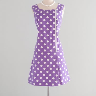 Darling 1960's Lilac Purple Polka Dot Cotton Romper by Fritzi / M