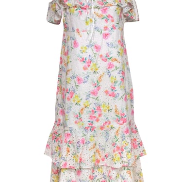 Yumi Kim - White & Multicolor Floral Print Eyelet "San Juan" Maxi Dress Sz 16
