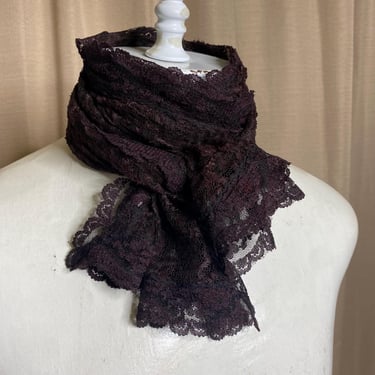 Vintage Lace Scarf Brown Sheer Scalloped Edge 1960s Neck Wrap 
