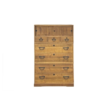 Vintage Brown Wood Hardware Accent 3 Stack Tansu Chest Cabinet ws3852E 