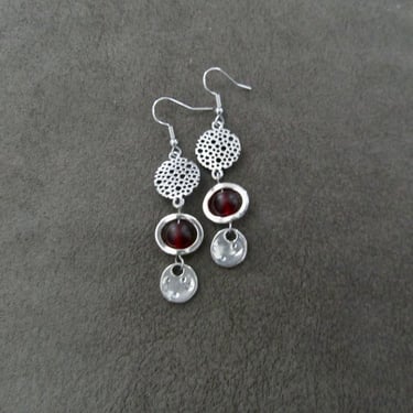 Mid century modern red frosted glass and silver earrings 