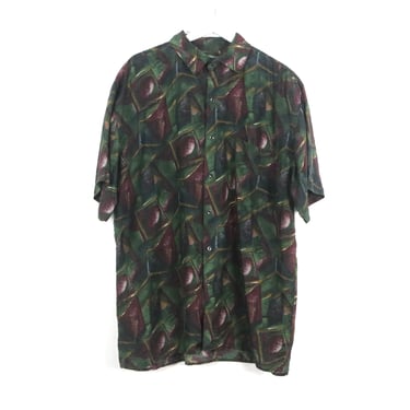 minimal bright green SILK 90s y2k BOWLING shirt soft short button up shirt - men's size xl 