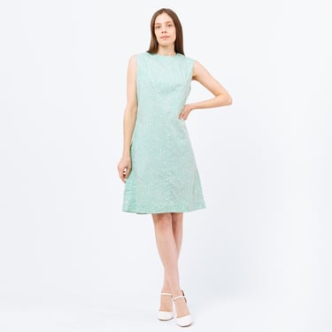 Medium 60s Mint Green Psychedelic Floral Mini Shift Dress | Vintage Sleeveless Knee Length Dress 