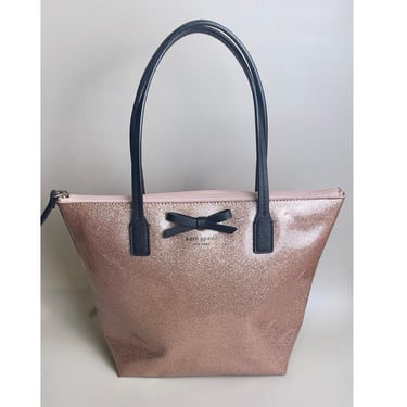 Kate Spade Rose Gold Glitter Tote Bag | Sparkle Bow Girly Gift Christmas Handbag | Bag for Day or Evening |  Reusable Bag | Gifts For Mom 