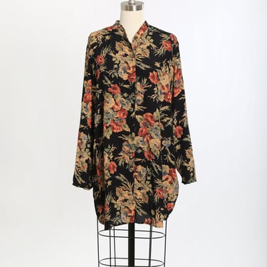 Vintage 90s floral rayon long blouse 