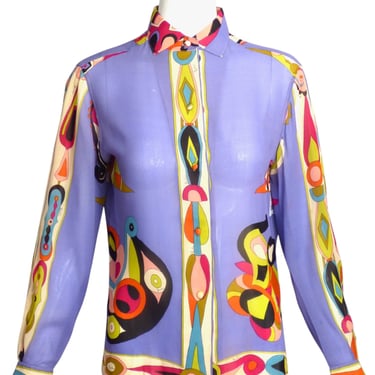 EMILIO PUCCI-1960s Printed Chiffon Blouse, Size-6