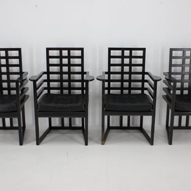 Set of Four Josef Hoffmann Armloffel Chairs Made By Wittmann,Austria / Vintage Chairs / Mid-century / Black Colour 