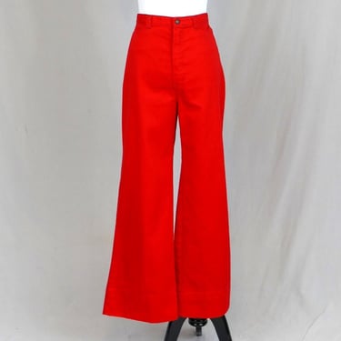 70s Dittos Red Pants - 31" waist - Wide Leg - Jeans Styling - No Back Pockets - Vintage 1970s - hemmed 29" inseam 