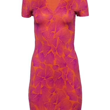 Diane von Furstenberg - Orange & Purple Printed Silk Collared Dress Sz 2