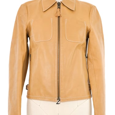 2000s Miu Miu Contrast Stitch Tan Leather Jacket