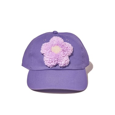 Purple Tufted Flower Dad Hat, cap, yin-yang, handmade, fuzzy, fluffy, gift, ,present 