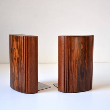 Vintage Modernist Solid Rosewood Book End Set, Pair 