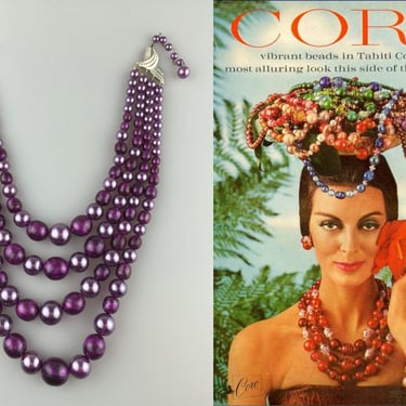 A Multitude of Violets - Vintage 1950s 1960s Multi Tone Violet Purple 4 Strand Faux Pearl Bead Necklace 