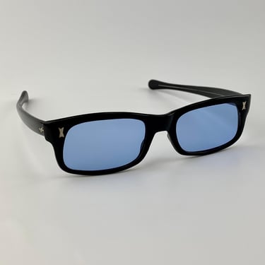 Early 1960'S Sunglasses - Original Blue Glass Lenses - Black Plastic Frame - Made in Japan 