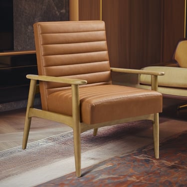 Modern Ribbed Caramel Lounge Chair