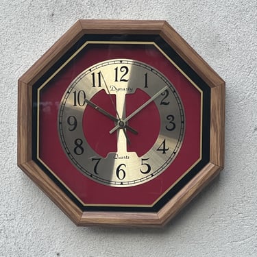 Octogon Oak Red Wall Clock by Dynasty, 1980s 