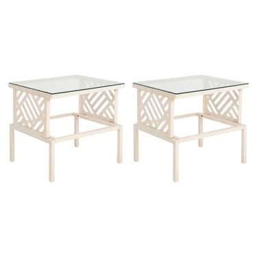 Pair of Richard L. Sandfort Aluminum End Tables and Ottomans, 1950