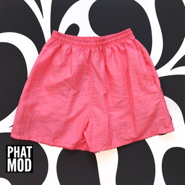 Bright Neon Orange-Pink Vintage 90s Soccer Style Shorts 