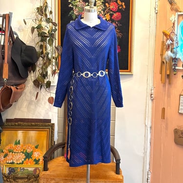 vintage 70's blue knit midi dress 