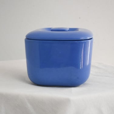 1940s Blue Pottery Canister/Refrigerator Dish with Lid 