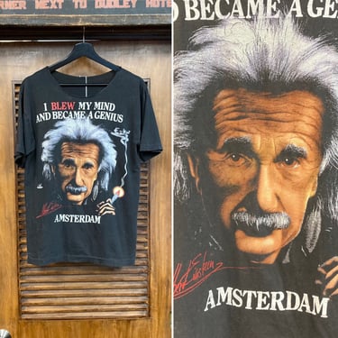 Vintage 1980’s Albert Einstein Drug Pot Cartoon Amsterdam Tourist Funny Tee Shirt, 80’s T-Shirt, Vintage Clothing 