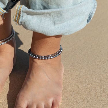 Chunky Peacock Pearl Anklet, Simple Pearl Anklet, Black Pearl Anklet, Pearl Anklet, Hawaii Gift, Hawaii Anklet, Summer Jewelry,Beaded Anklet 