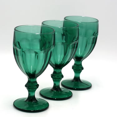 vintage Libbey Duratuff Teal Green Goblets Set of Three 