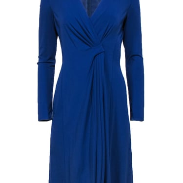 Armani Collezioni - Dark Blue Long Sleeve Pleated Draped Sheath Dress Sz 10