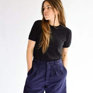 Vintage 27 28 29 30 31 Waist Navy Blue Pleat Shorts | 100 Cotton Twill Unisex Euro French Workwear style | 