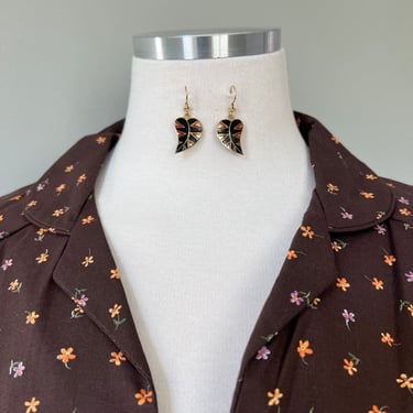 1970s Vintage by Laurel Burch 14k Gold Dangle Petite Petal Boho Bohemian Pierced Earrings 