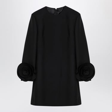 Valentino Black Mini Dress With Rose Appliqué Women