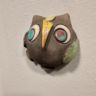 Studio Pottery Owl / Vintage MCM Mid Century Italian Pottery sculpture decor stone ceramic owl / Lake Como Italy 