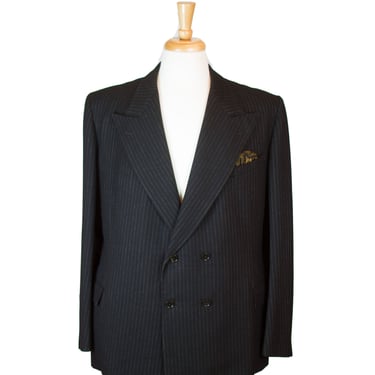 1940s Mens Jacket ~ Black Pinstripe Wool Double Breasted Peak Lapel Jacket Dated 1941 