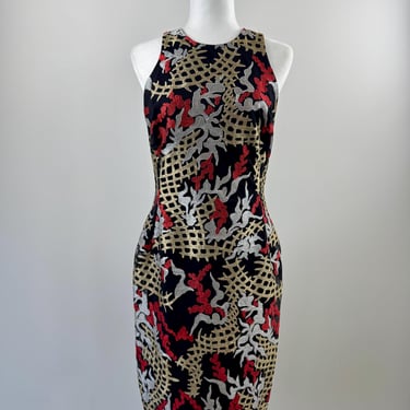 1990s Nicole Miller Abstract Print Fitted Dress 