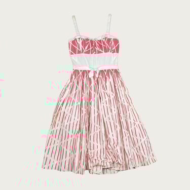 (M) 50s/60s Red/White Criss Cross Pattern Midi Dress
