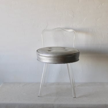 1940s Hollywood Lucite Swivel Vanity Stool 